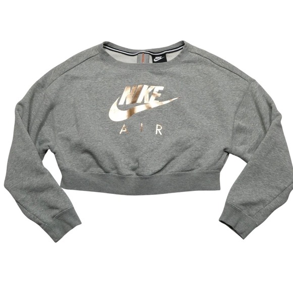 Nike Tops - Nike Air Women Small Gray Cropped Sweatshirt Rose Gold Foil Logo Back Zip Crew